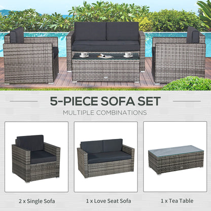 4 Piece Wicker Patio Set with 2 Sofa, Loveseat with Cushions and Glass Top Coffee Table - Image 2