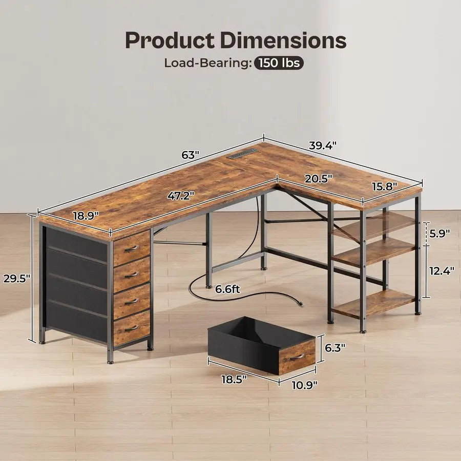 L Shaped Desk with Fabric Drawers - Image 2