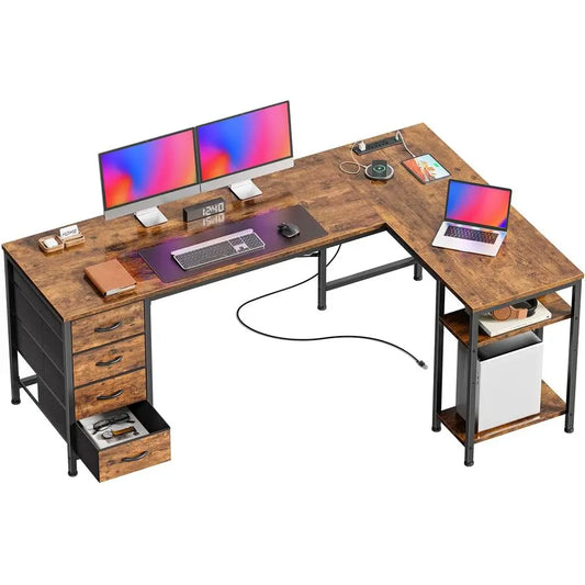 L Shaped Desk with Fabric Drawers
