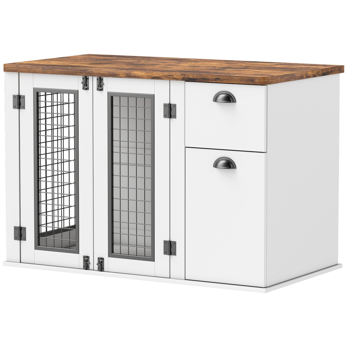 44" Furniture Dog Crate with Double Door, Storage & Drawer for Medium Sized Dogs, White - Image 4