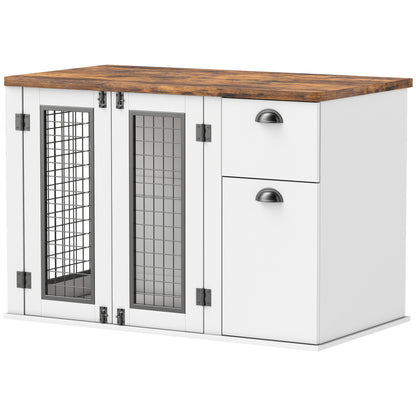 44" Furniture Dog Crate with Double Door, Storage & Drawer for Medium Sized Dogs, White - Image 4