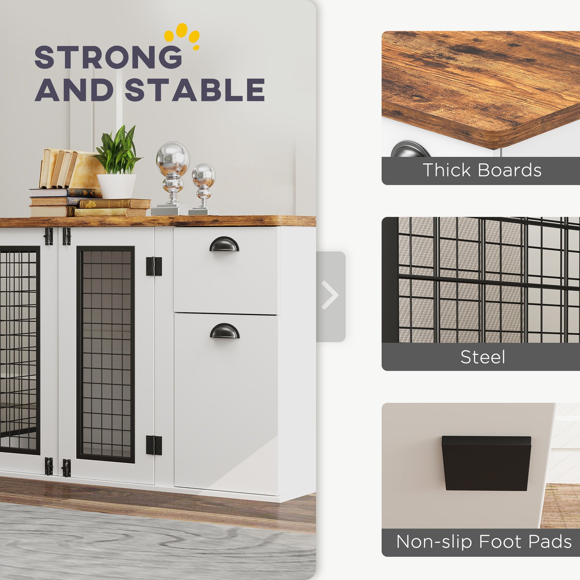 44" Furniture Dog Crate with Double Door, Storage & Drawer for Medium Sized Dogs, White - Image 2